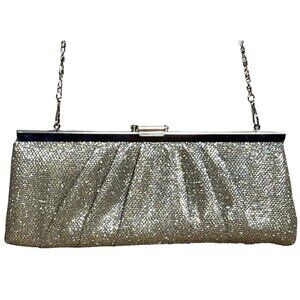 Jessica McClintock Evening Bag Clutch Silver Mesh Special Occasion Elegant Women